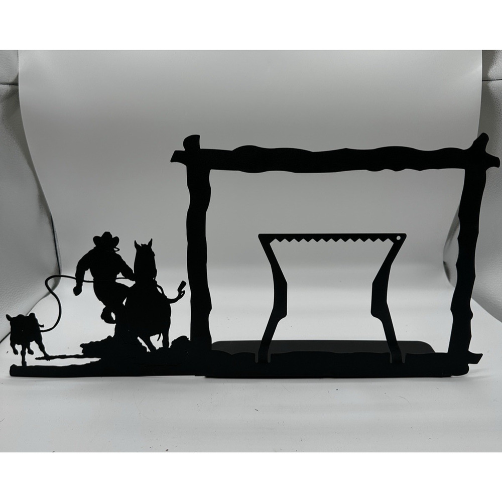 Western Metal Photo Holder Cowboy Horse Ranch Rustic Silhouette Frame Decor